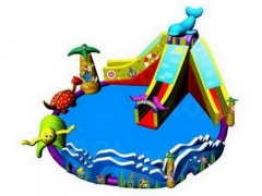 Custom Drop Stitch Inflatables, Inflatable Water Park with Dolphin Water Slide with Wholesale Price